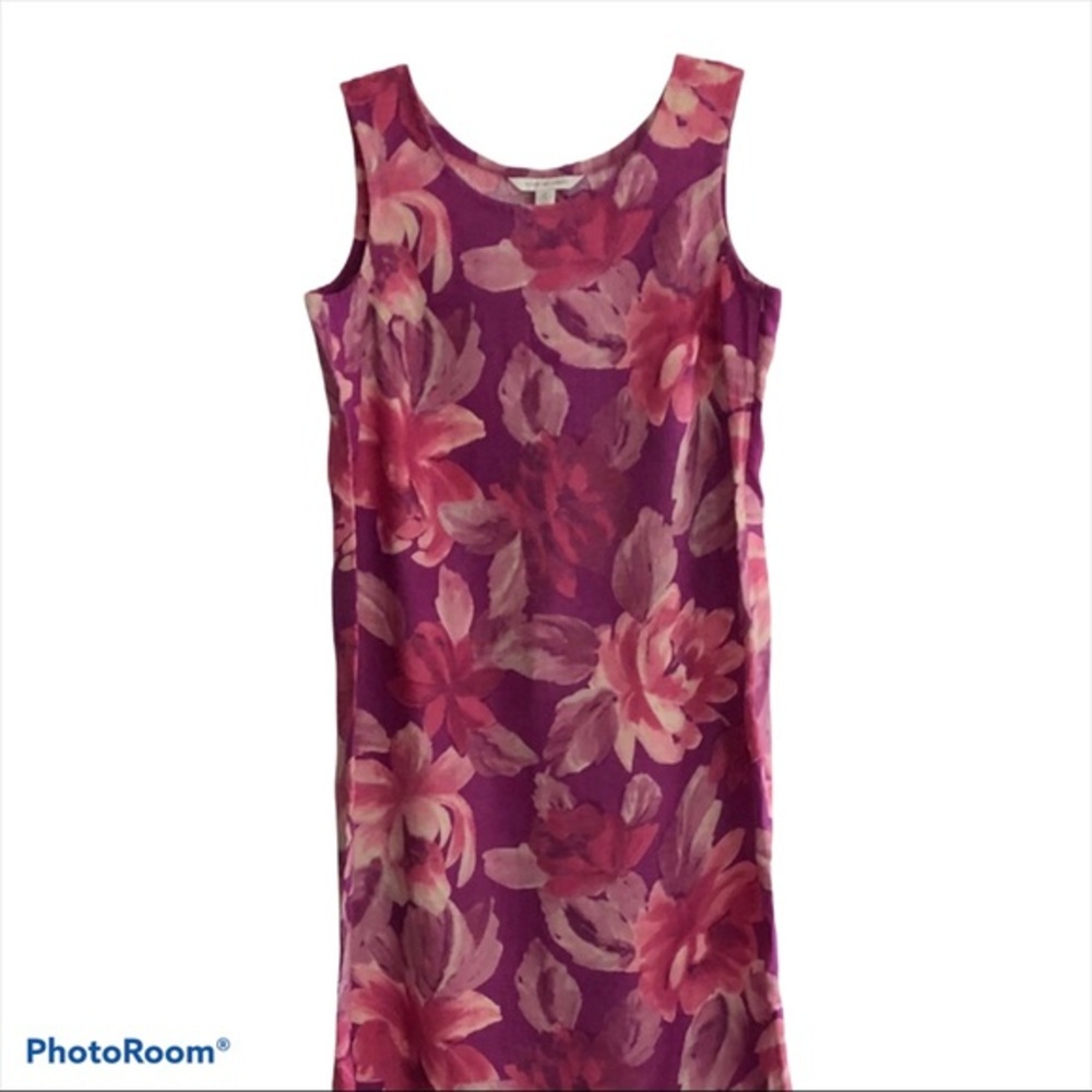 August Max Dress Size 0X Pink Purple Floral Sleeveless Linen Sheath Zipper